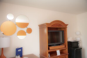 Desk, blackout curtains, soundproofing, iron/ironing board