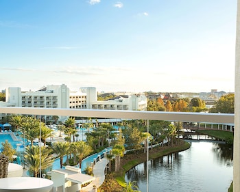 Room, 1 King Bed (Disney Springs View) | View from room at Hilton Orlando Buena Vista Palace Disney Springs Area