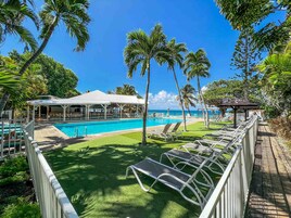Outdoor pool, sun loungers