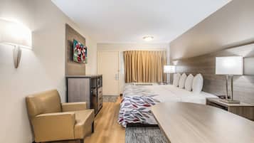 Desk, blackout drapes, cribs (free), WiFi (free)