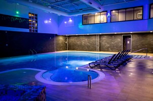 Indoor pool, outdoor pool, sun loungers