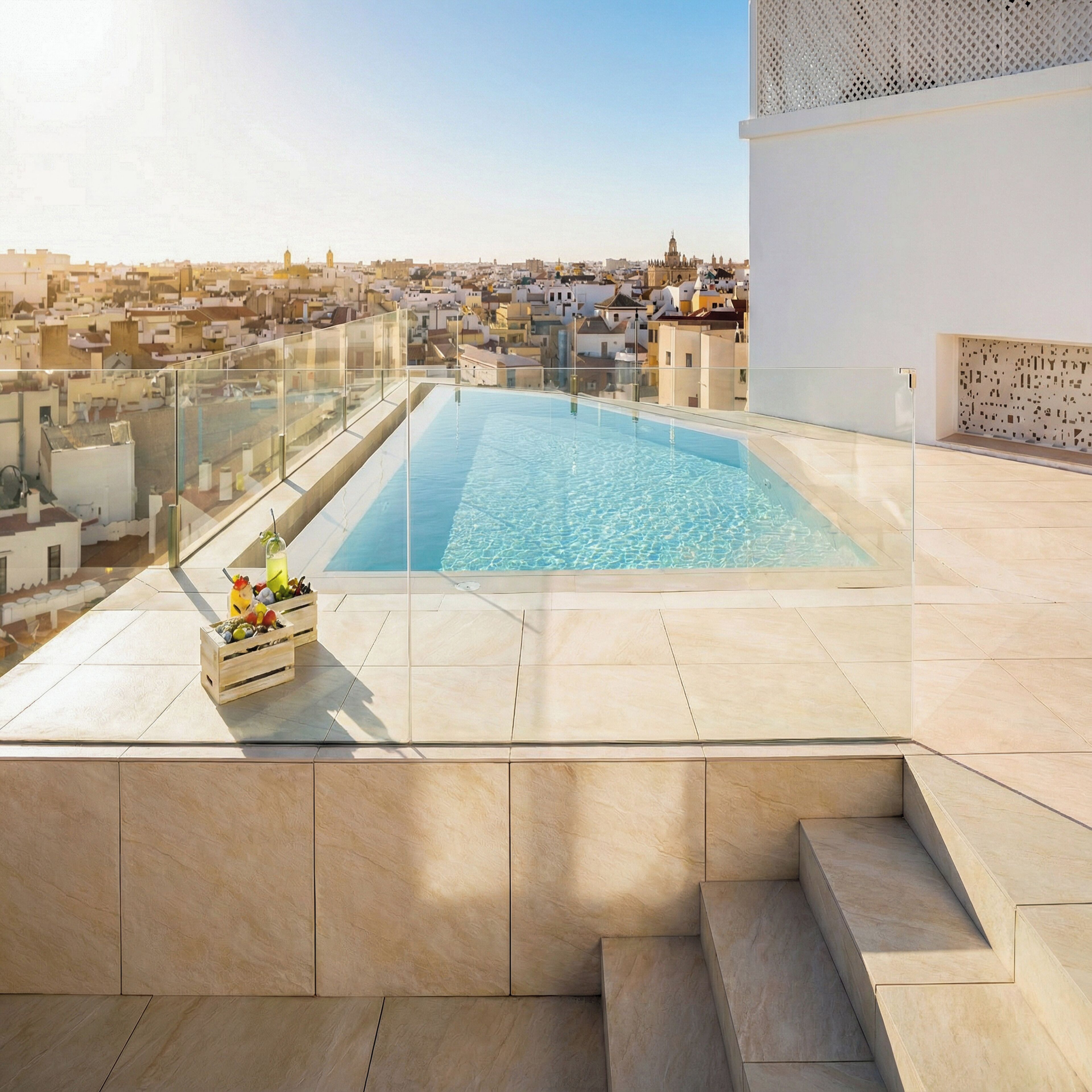 Outdoor pool, pool loungers