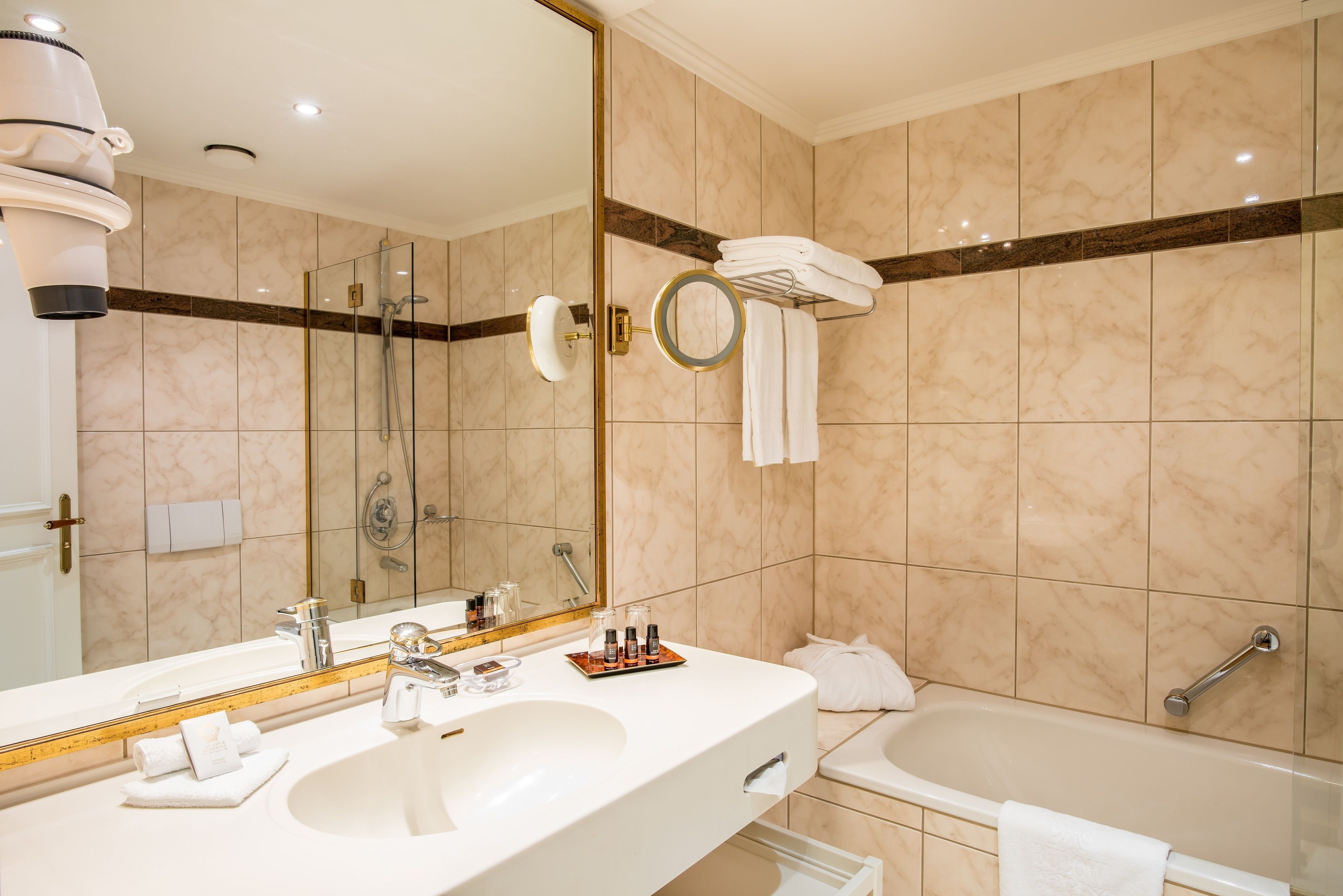 free toiletries, hair dryer, bathrobes, slippers