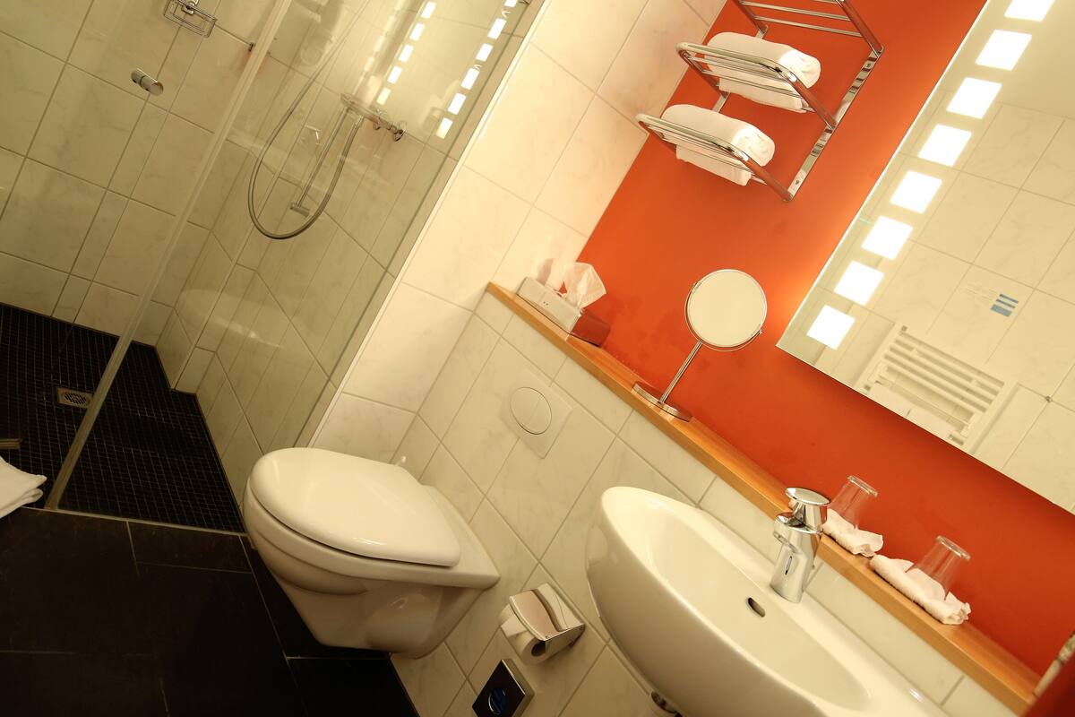 superior double or twin room | bathroom | combined shower/bathtub, hair dryer, towels
