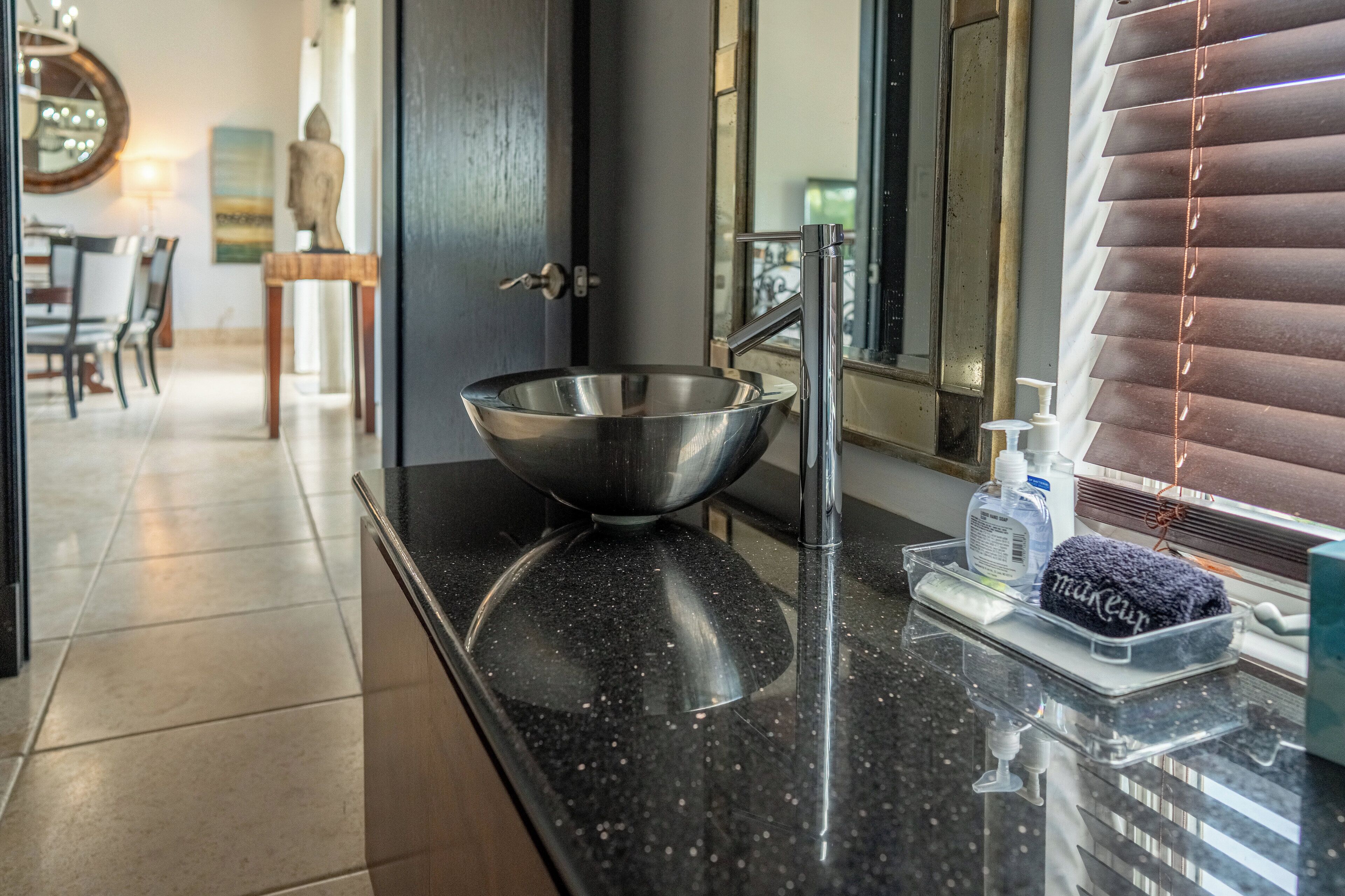 separate bathtub and shower, designer toiletries, hair dryer, bathrobes