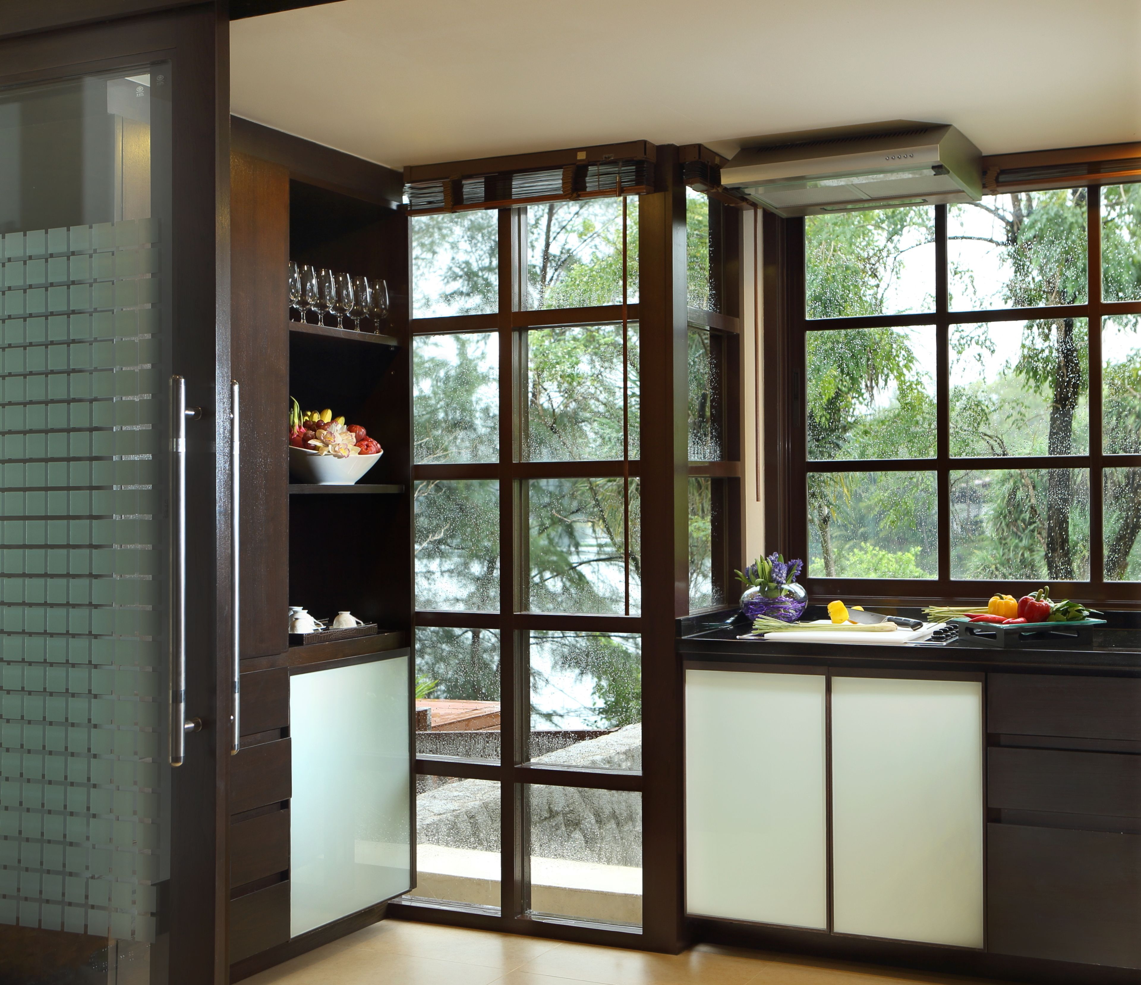 fridge, coffee/tea maker, electric kettle, dining tables