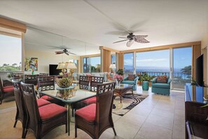 Premium Suite (1 Bedroom Ocean View) | Living area | 50-inch LCD TV with cable channels, TV - Aston Maui Kaanapali Villas (Lahaina)