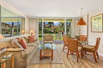 Premium Studio, Garden View | Living area | 50-inch LCD TV with cable channels, TV at Aston Maui Kaanapali Villas