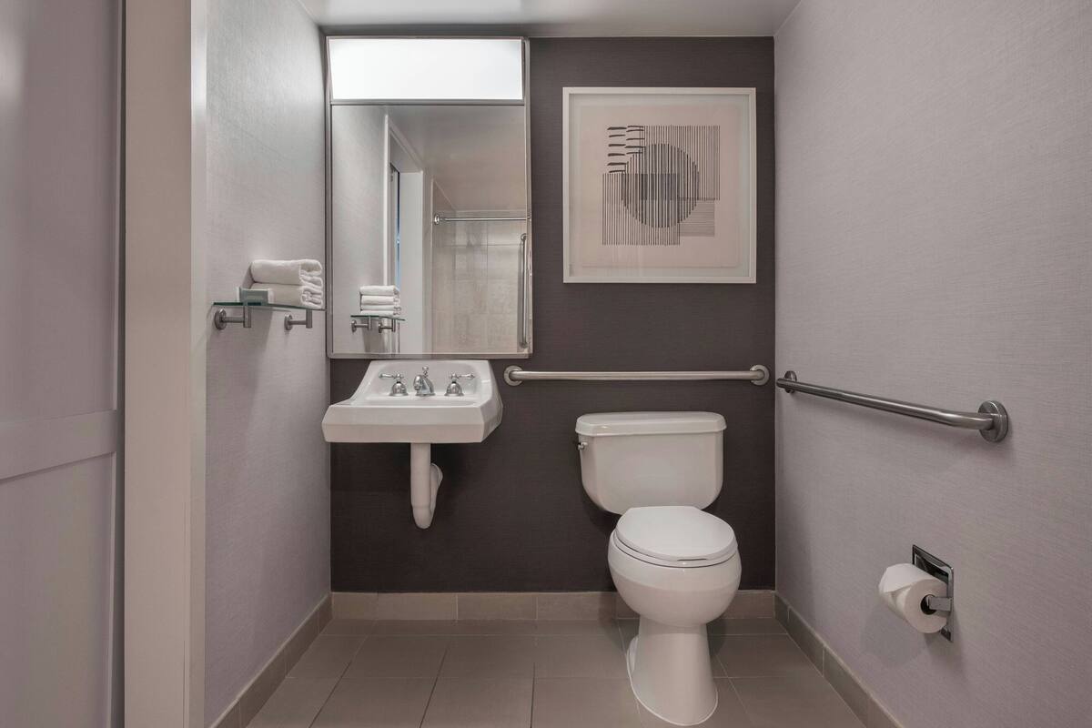 room, 1 king bed with sofa bed | bathroom | combined shower/bathtub, free toiletries, hair dryer, towels