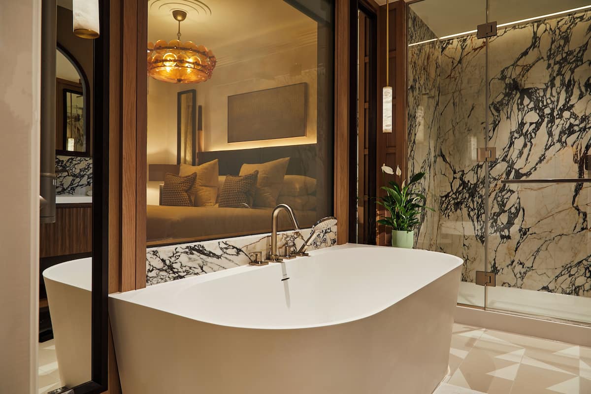 suite with access to the club at cottonmill spa | bathroom | shower, hair dryer, bathrobes, towels