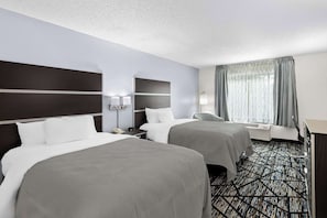Standard Room, 2 Double Beds, Non Smoking | Desk, laptop workspace, blackout curtains, iron/ironing board