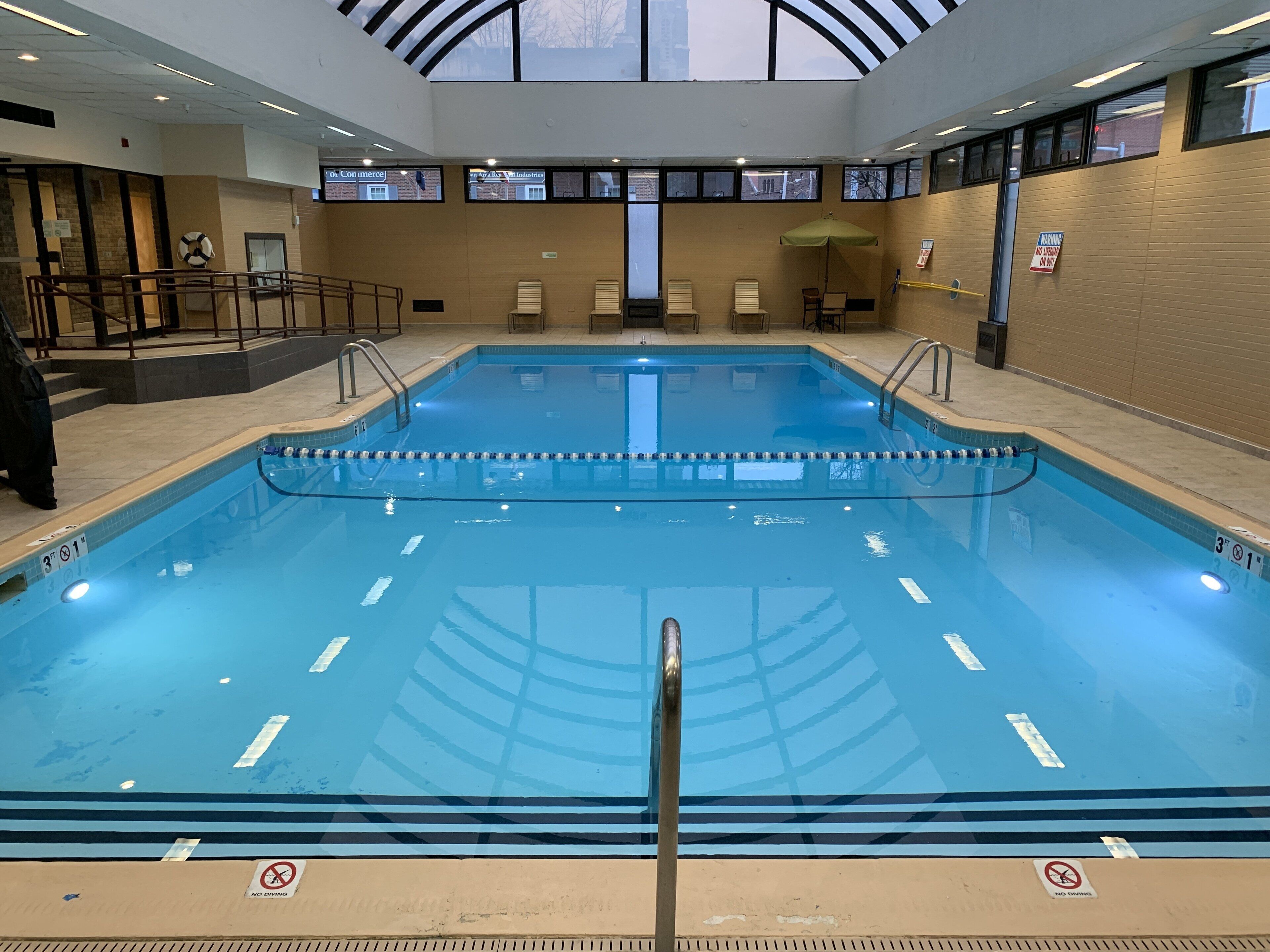 indoor pool, pool loungers