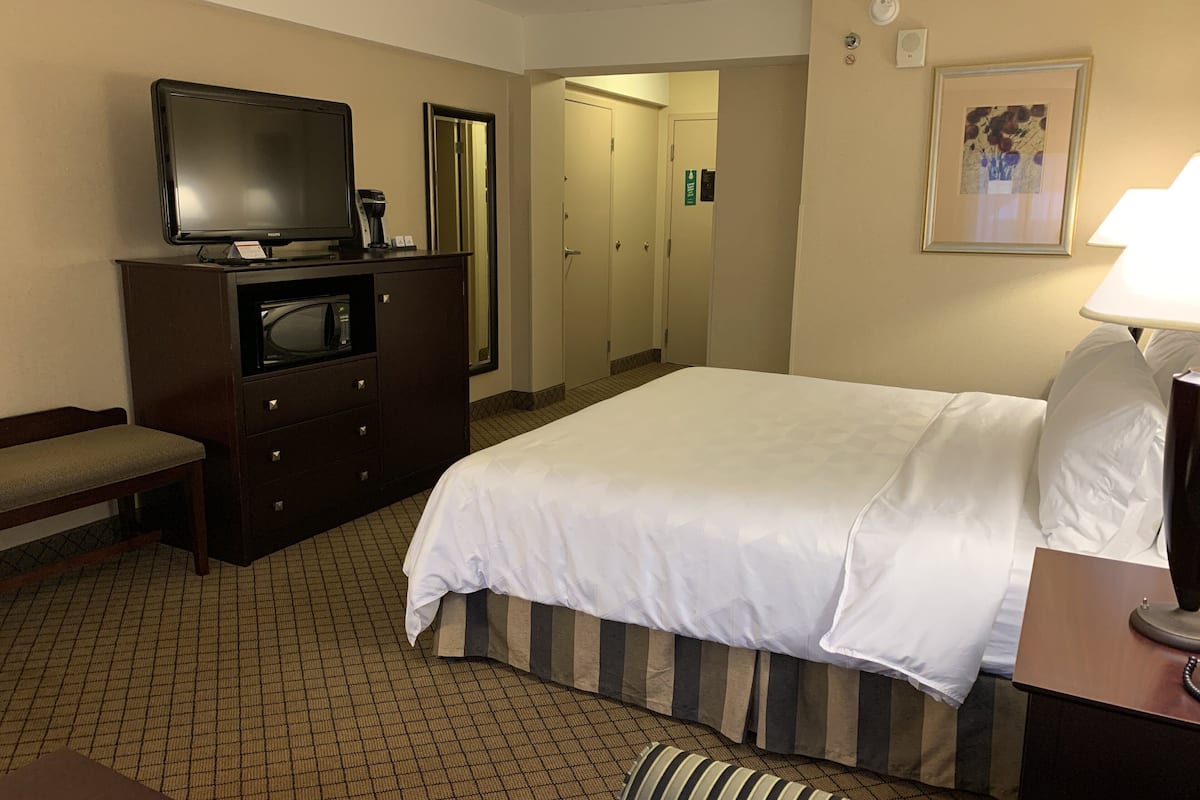 1 bedroom, desk, blackout curtains, iron/ironing board