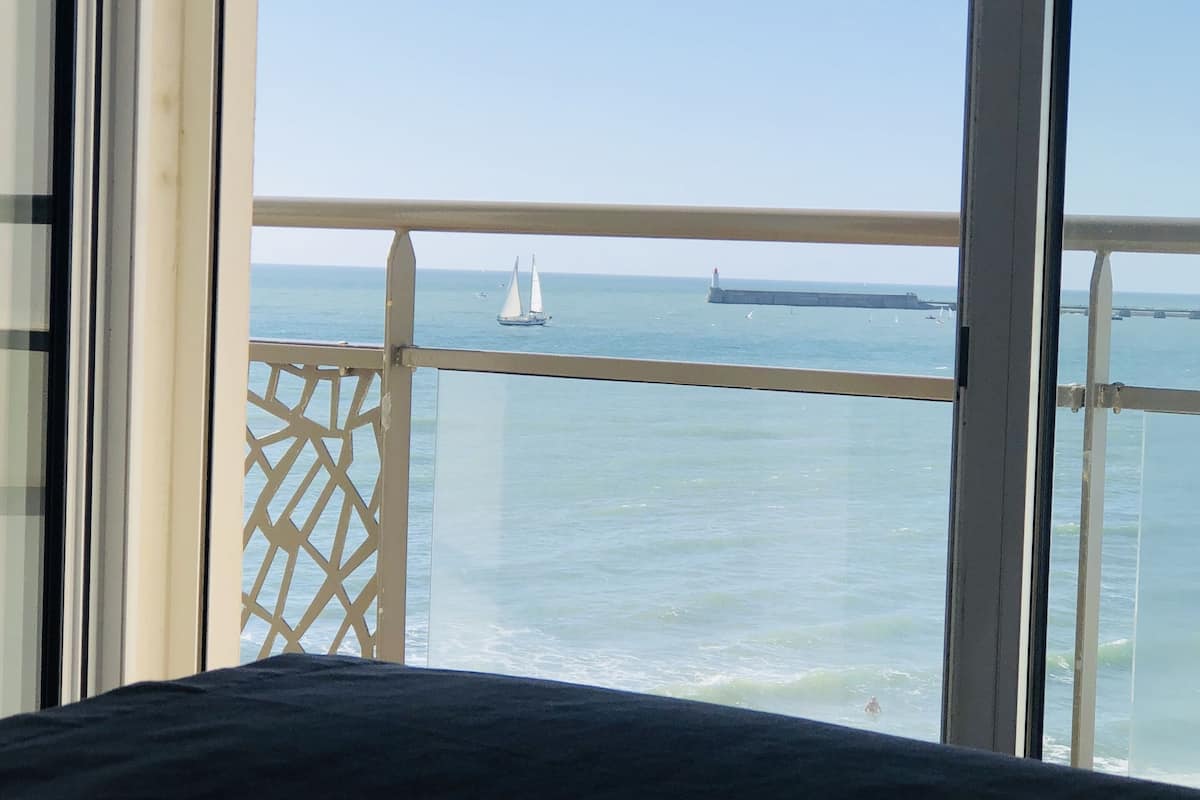 panoramic double room single use, balcony, sea view | 1 bedroom, premium bedding, desk, blackout curtains