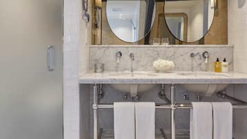 Merchant Suite | Bathroom | Rainfall showerhead, designer toiletries, hair dryer, bathrobes