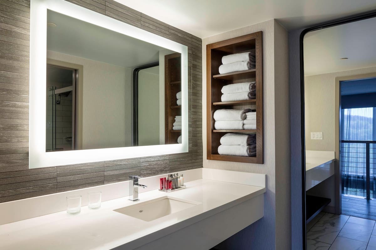 combined shower/bathtub, free toiletries, hair dryer, bathrobes