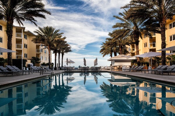 2 outdoor pools, pool umbrellas, pool loungers