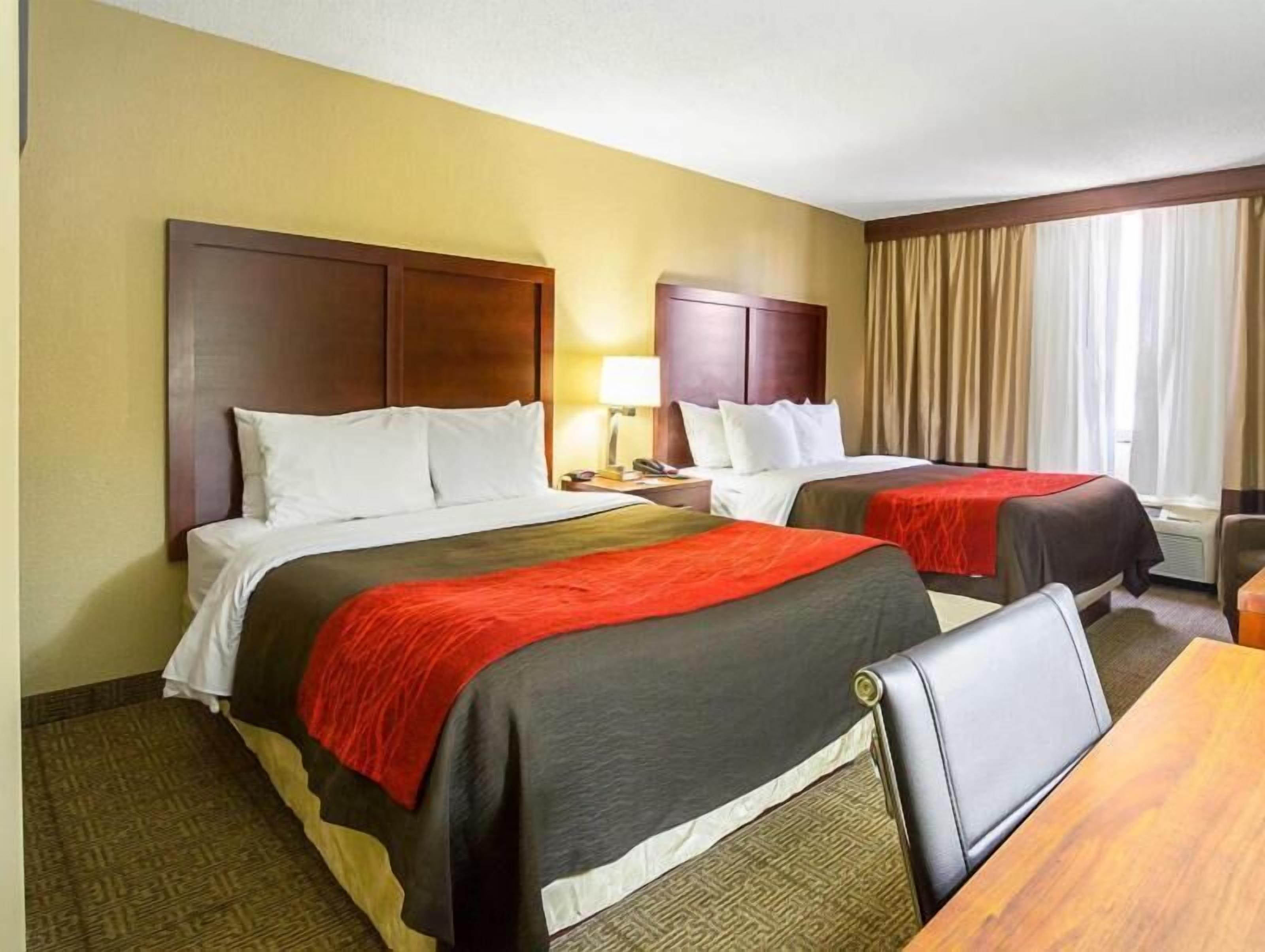 Desk, blackout drapes, iron/ironing board, free cribs/infant beds