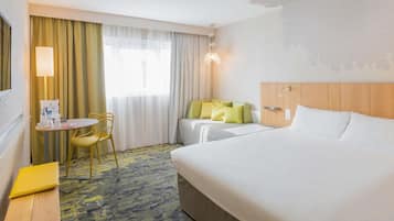 1 bedroom, desk, blackout drapes, iron/ironing board