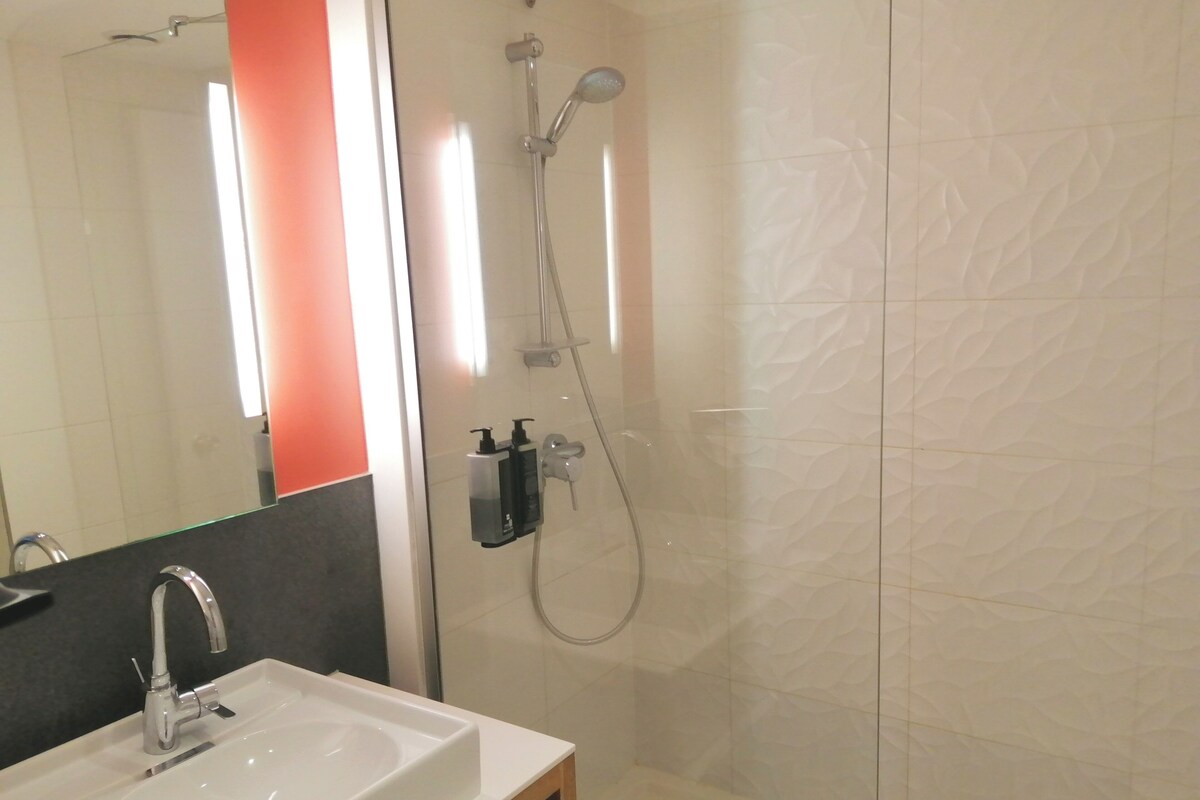 Eco-friendly toiletries, hair dryer, towels