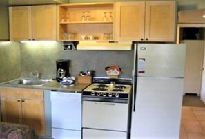 Full-sized fridge, microwave, oven, stovetop