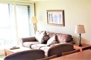 32-inch plasma TV with cable channels, TV, fireplace
