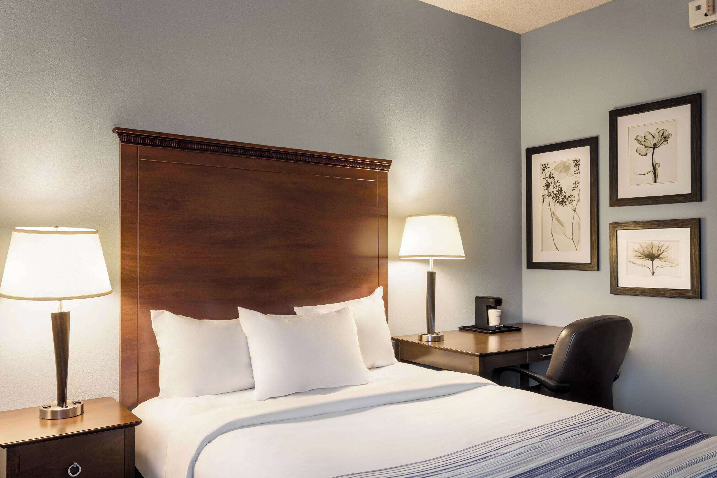 premium bedding, down duvets, pillow-top beds, desk