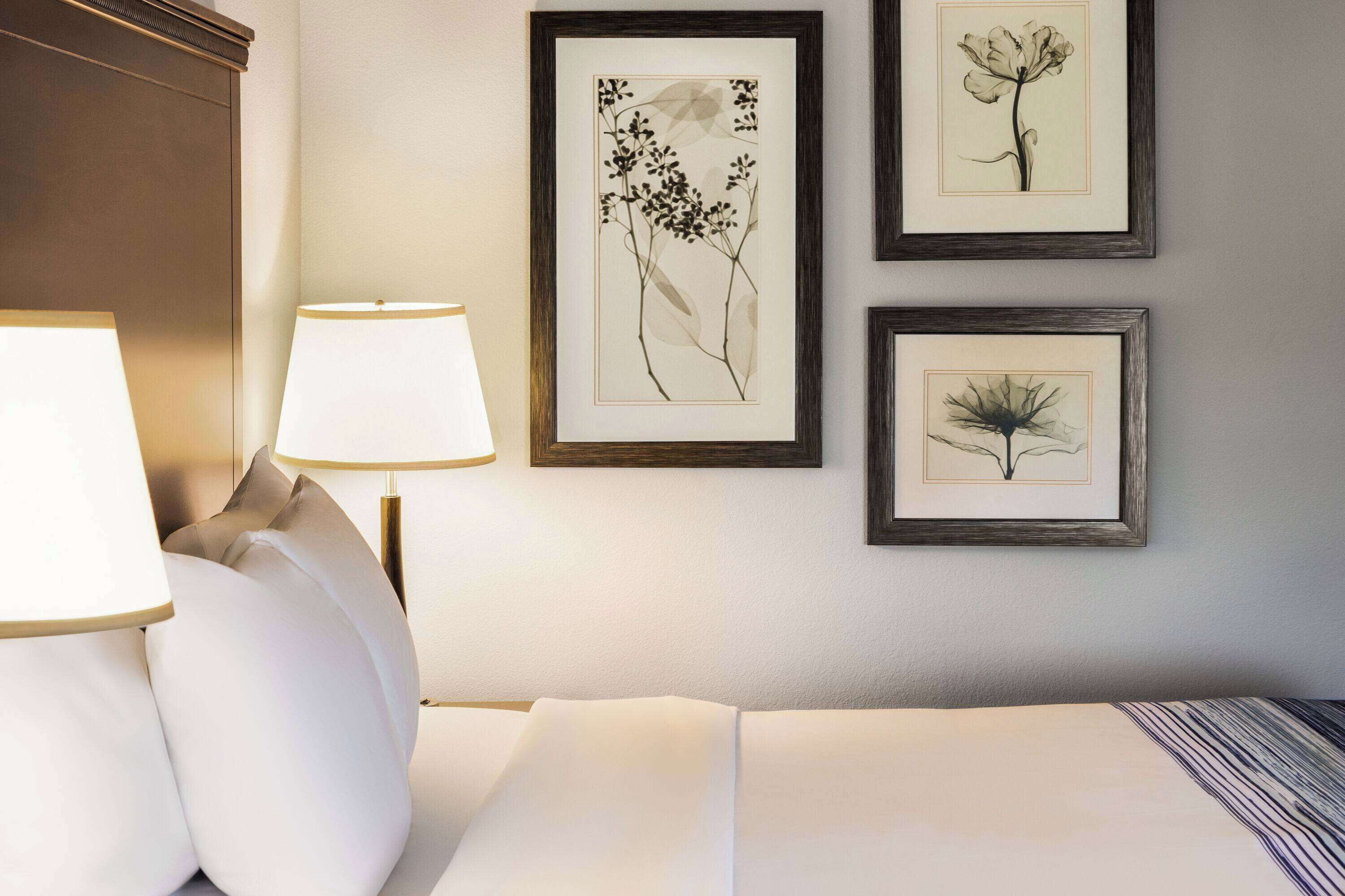 premium bedding, down duvets, pillow-top beds, desk