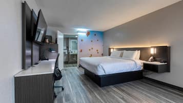 Chambre, 1 très grand lit, accessible aux personnes à mobilité réduite, non-fumeur | Bureau, accès au Wi-Fi (inclus), literie fournie