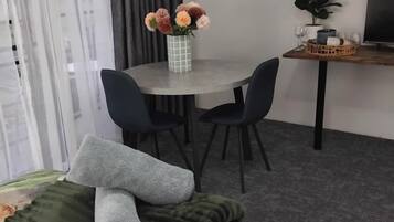 Down duvets, desk, blackout curtains, iron/ironing board