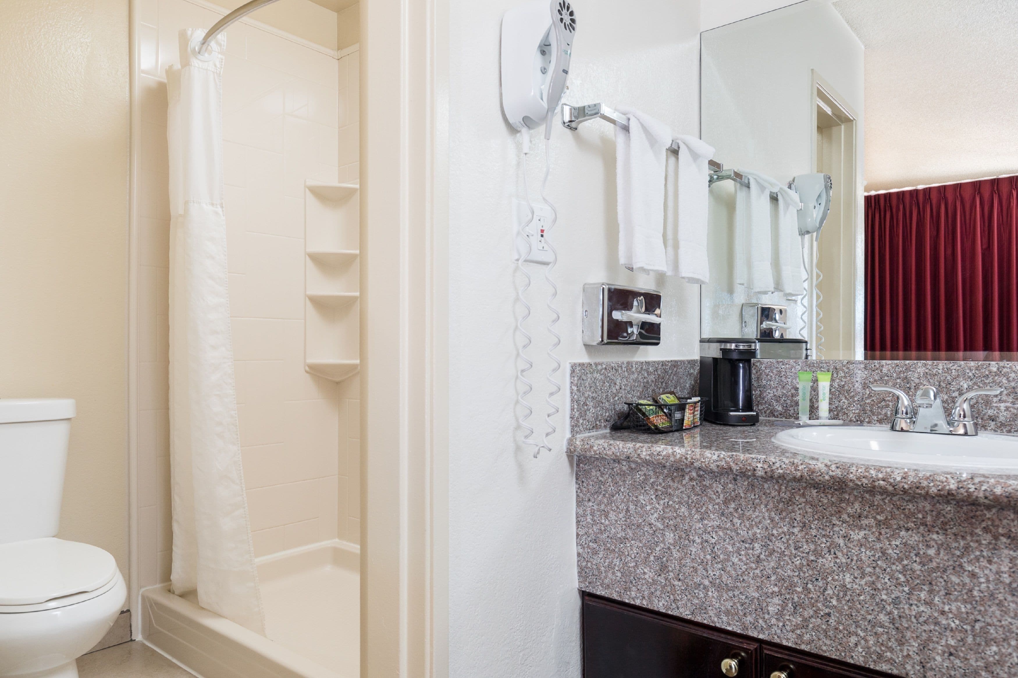 free toiletries, hair dryer, towels