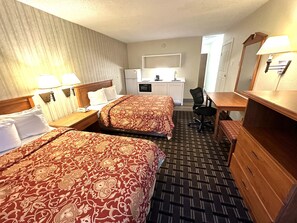 Standard Room, 2 Queen Beds, Non Smoking, Kitchenette | Desk, blackout drapes, iron/ironing board, free WiFi