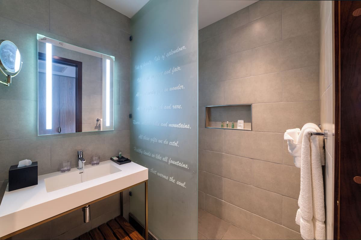 free toiletries, hair dryer, bathrobes, towels