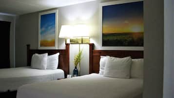 Individually furnished, desk, laptop workspace, blackout drapes