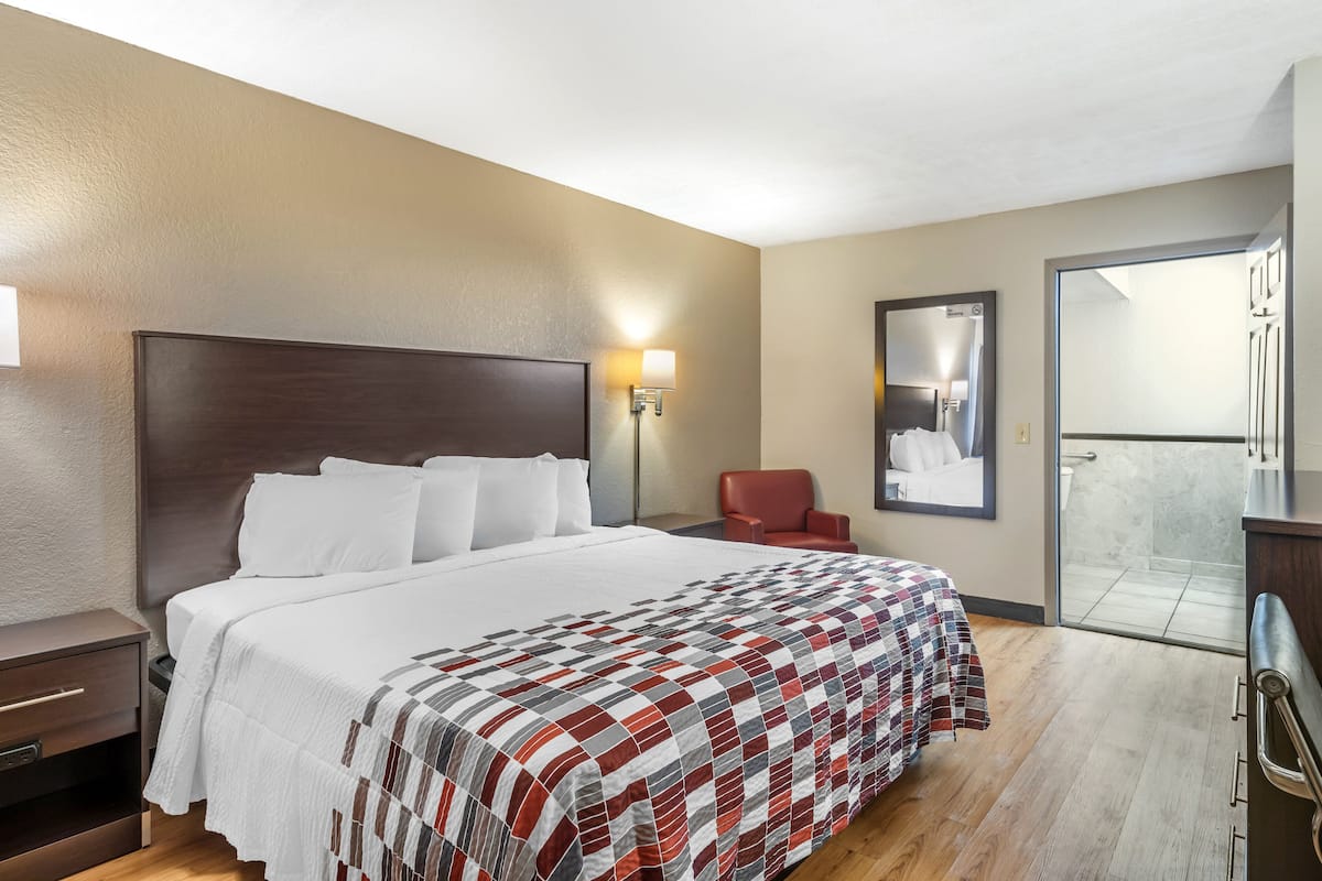 Deluxe Room, 1 King Bed, Accessible, Non Smoking (Roll-In Shower) | 1 bedroom, desk, laptop workspace, blackout drapes
