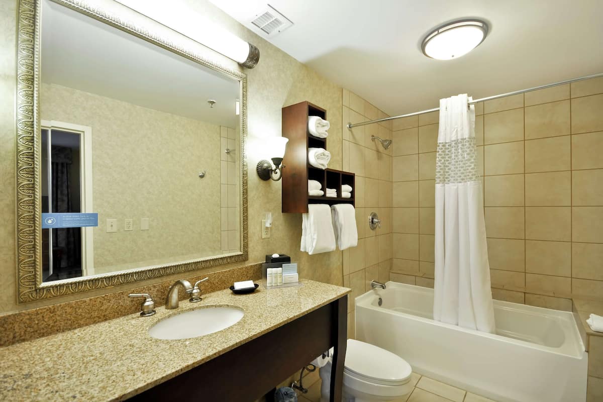 Bañera con ducha, artículos de tocador gratuitos, secador de pelo