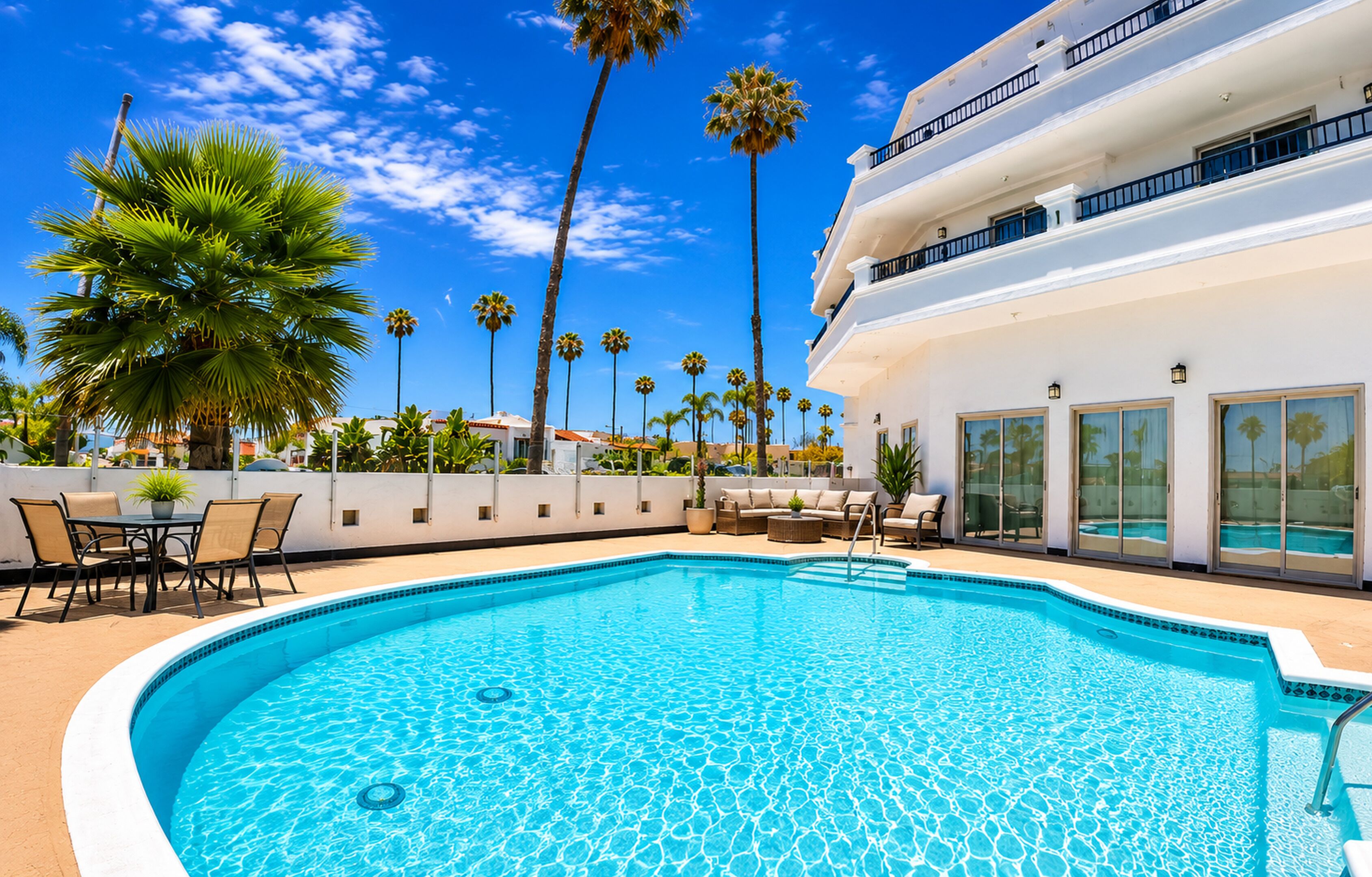 Outdoor pool, sun loungers