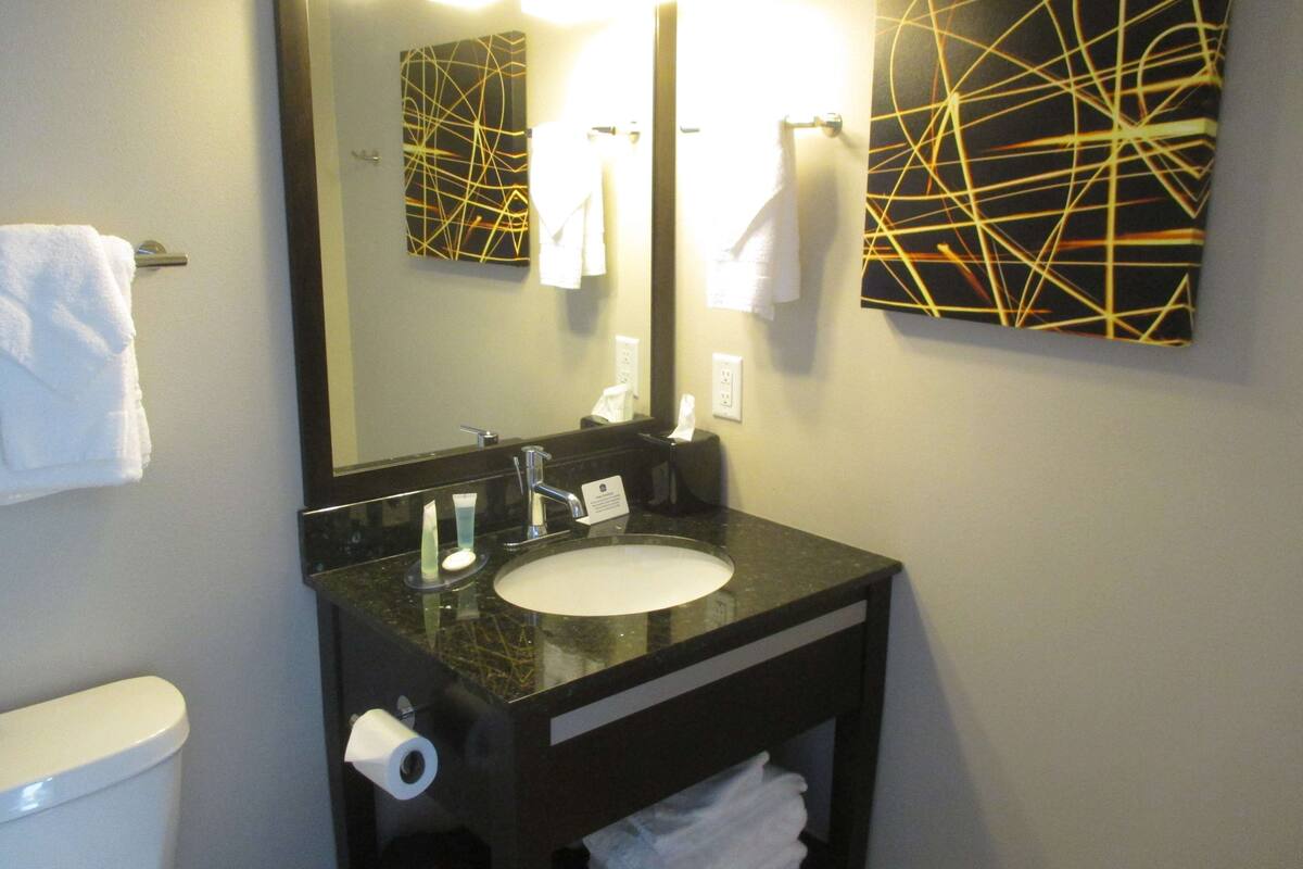 free toiletries, hair dryer, towels