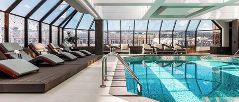 Indoor pool, open 5:30 AM to 9:00 PM, pool loungers