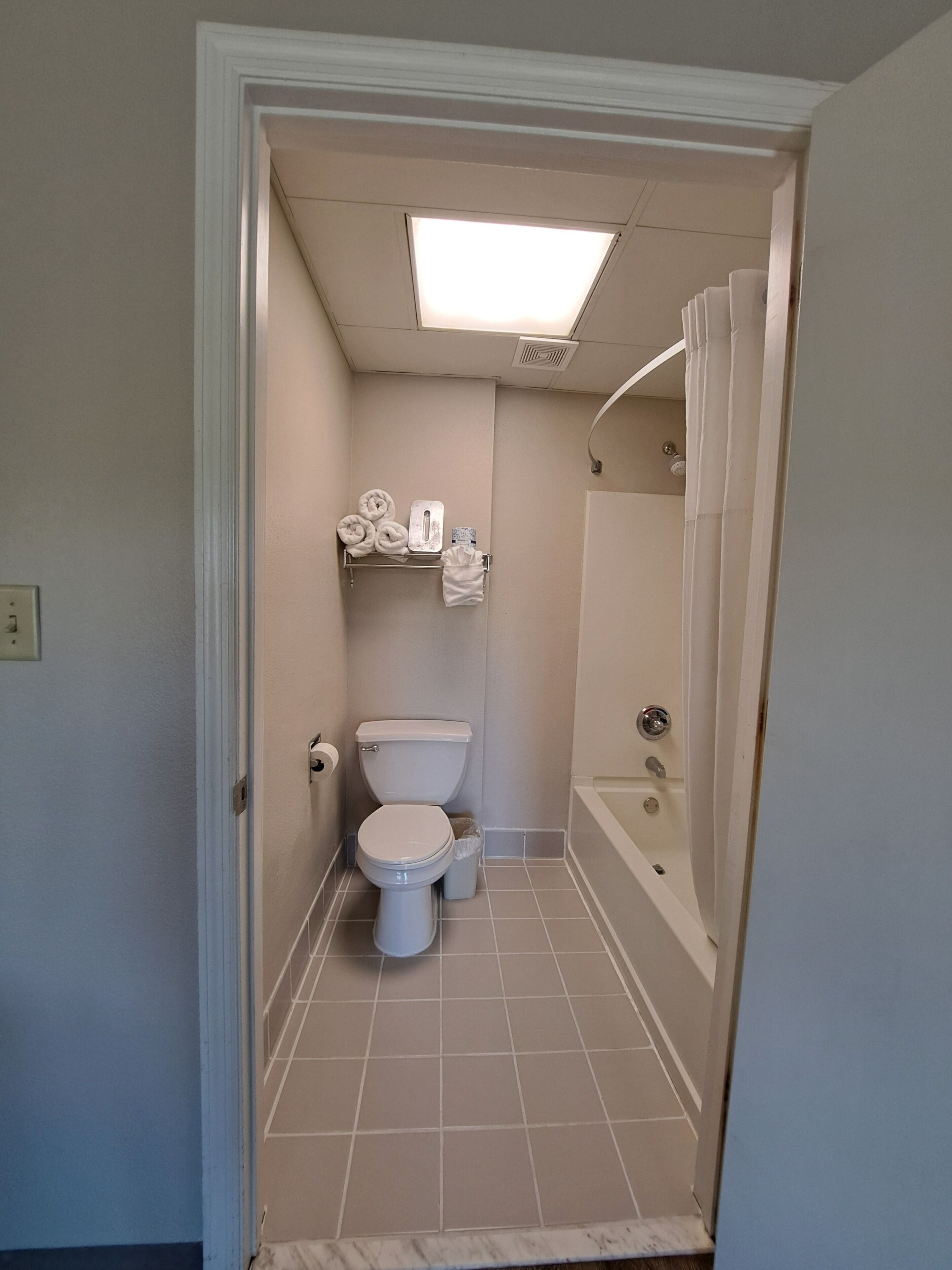 combined shower/bathtub, free toiletries, hair dryer, towels