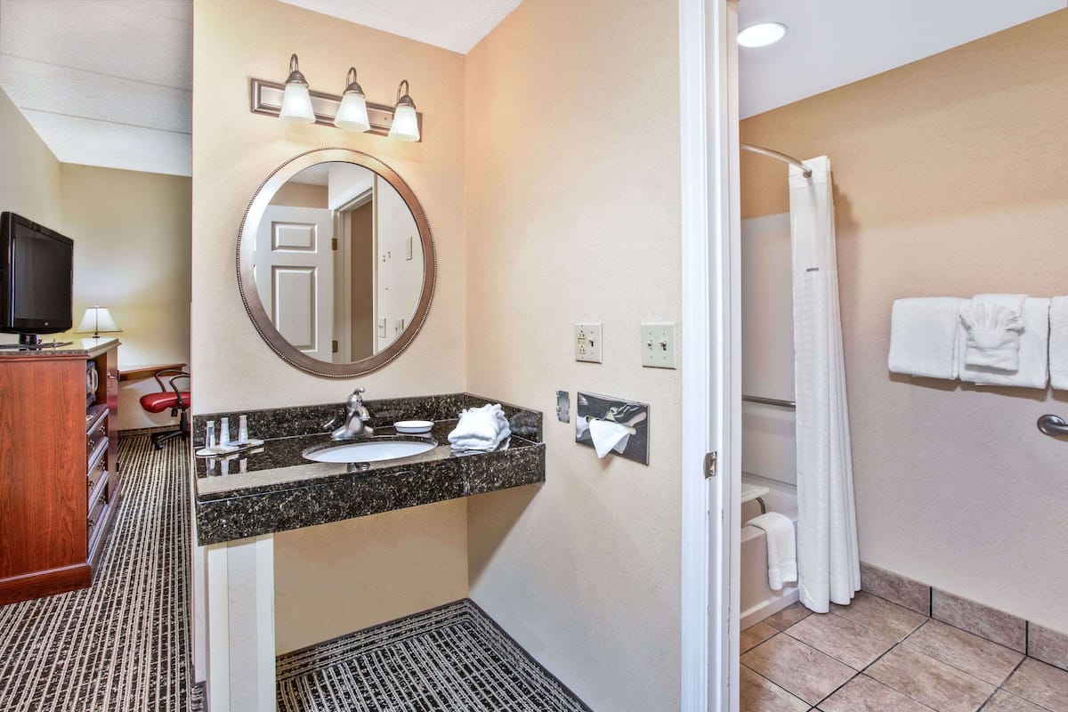 standard room, 1 king bed, accessible, non smoking | bathroom | combined shower/bathtub, eco-friendly toiletries, hair dryer, towels