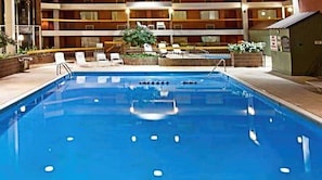 Indoor pool, open 9:00 AM to 10:00 PM, sun loungers