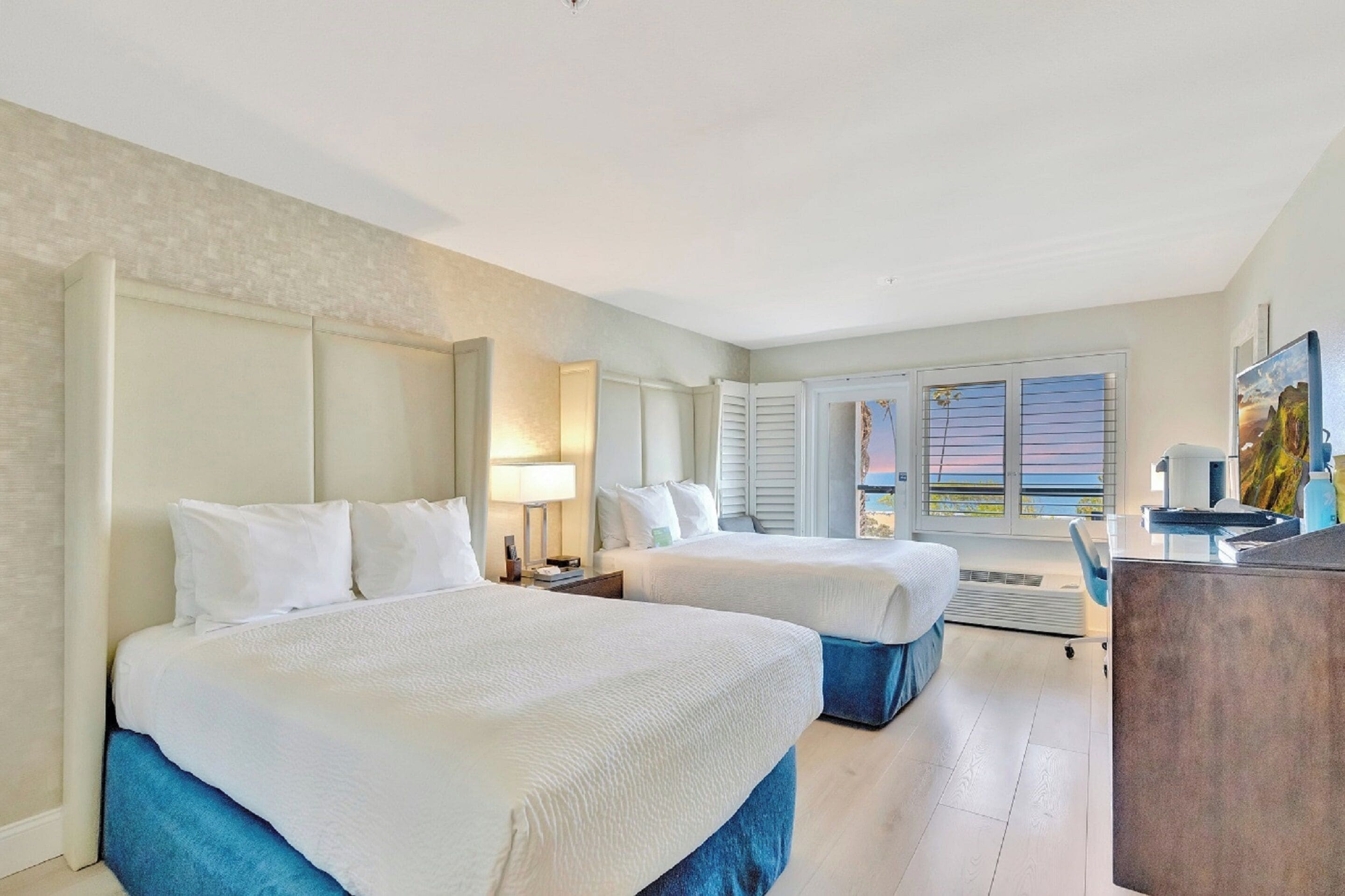 deluxe room, 2 double beds, balcony, ocean view (ocean view with two double beds, priv) | frette italian sheets, premium bedding, down duvets, pillow-top beds