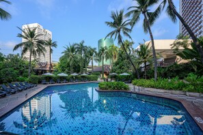 Outdoor pool, open 6:00 AM to 8:00 PM, pool umbrellas, pool loungers