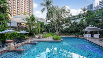 Outdoor pool, open 6:00 AM to 8:00 PM, pool umbrellas, pool loungers