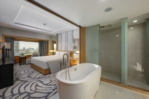 Eco-friendly toiletries, hair dryer, bathrobes, slippers