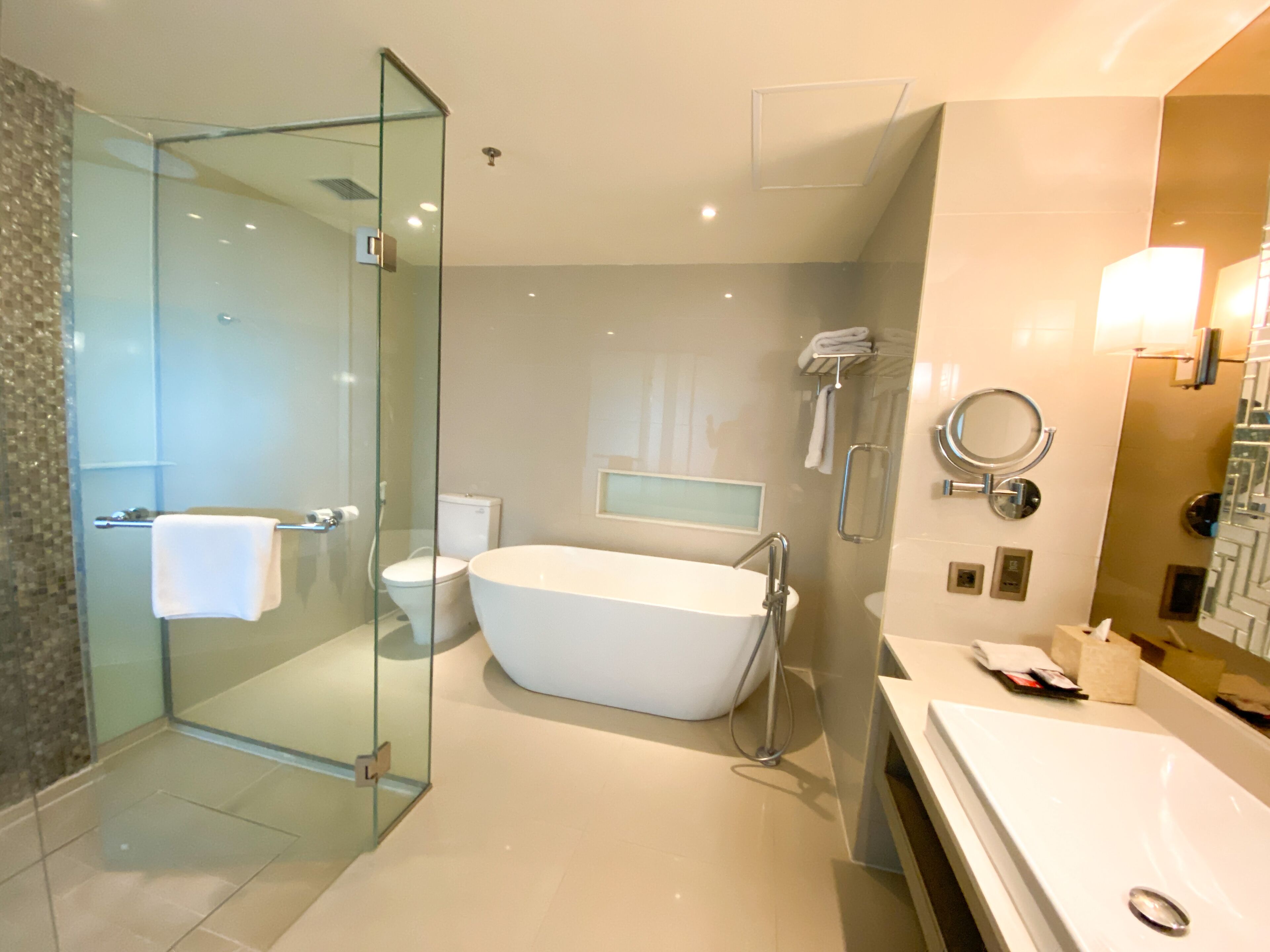 free toiletries, hair dryer, bathrobes, slippers