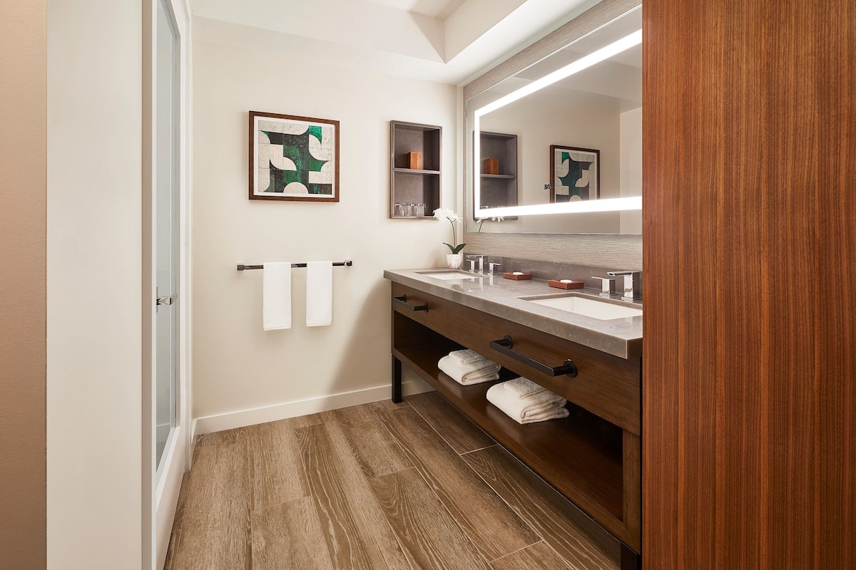 Hair dryer, bathrobes, slippers, towels