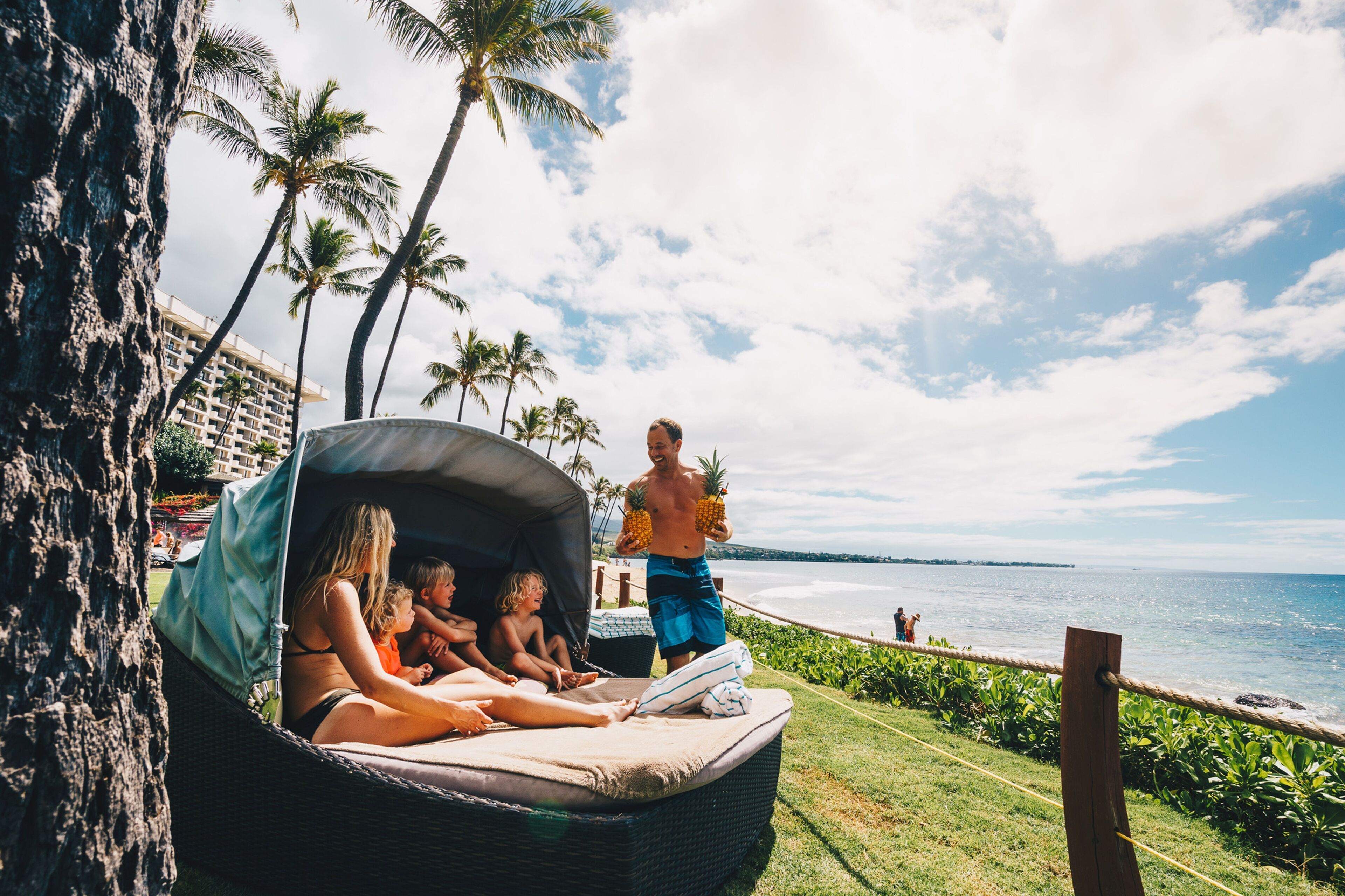 On the beach, beach towels