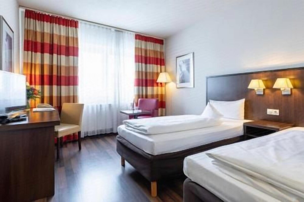 Hypo-allergenic bedding, desk, blackout curtains, soundproofing